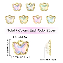 ラックメッキ合金ガラスチャーム20個  蝶  ゴールドカラー  スミレ  9x9.5x3.5mm  穴：1mm&nbsp;FIND-YW0008-64A