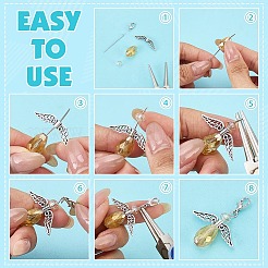 DIY 天使ペンダント作成キット  ガラスビーズ入り  鉄製ピン  亜鉛合金の留め具とペンダント  ミックスカラー  15x10mm  穴：1mm&nbsp;DIY-PH0034-14