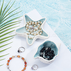 2Pcs 2 Style Ocean-themed Ceramic Jewelry Plate&nbsp;AJEW-NB0005-67