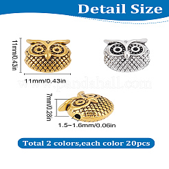 40個2スタイルチベットスタイルアロイビーズ  フクロウ  ミックスカラー  11x11x7mm  穴：1.5~1.6mm&nbsp;TIBEB-LP0001-72