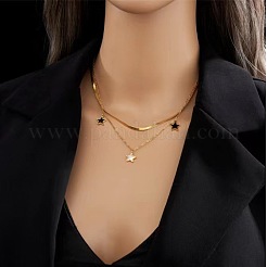 スターステンレススチールと天然シェルの二重層ペンダントネックレスとチャームブレスレットセット  ゴールドカラー  405ミリ＆170mm&nbsp;WGBAFA5-03