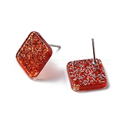 アクリルイヤリング金具  菱形  304ステンレススチールピンとパイルレット付き  レッド  16x16x2mm  穴：1.6mm&nbsp;OACR-I016-12B