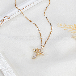 1Pc Brass Micro Pave Clear Cubic Zirconia Crown Cross Pendant Necklaces&nbsp;NJEW-LP0003-84G