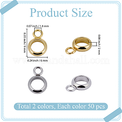 100個 2色 201ステンレススチールチューブベイル  ループベイル  リング保釈ビーズ  ミックスカラー  9x6x2mm  穴：1.8mm  50個/カラー&nbsp;STAS-PA0001-06B