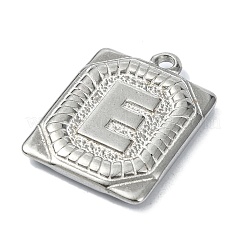 変色防止304ステンレススチールペンダント  文字チャーム付きの長方形  文字e  24.5x18x3mm  穴：1.8mm&nbsp;STAS-U033-01P-E