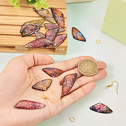 DIY蝶のイヤリング作成キット  樹脂ペンダント入り  真鍮製の丸カンとピアスフック  ミックスカラー  56個/箱&nbsp;DIY-TA0005-06