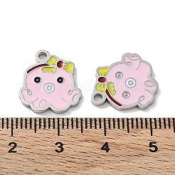 304ステンレススチールエナメルペンダント  タコのチャーム  ステンレス鋼色  ピンク  15x13.5x1.5mm  穴：1.8mm&nbsp;STAS-P339-19P-01