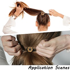 6色の合金ヘアタイ3個  ナイロンコード付き  イミテーションターコイズ付き  アンティーク黄金  30mm  2個/カラー&nbsp;DIY-CY0001-80A
