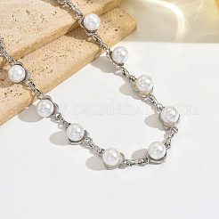 White Round Plastic Pearl Alloy Heart Link Waist Chains for Women&nbsp;WG65AA6-01