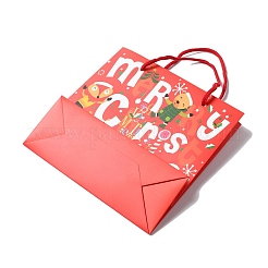 ナイロンコードハンドル付きクリスマスサンタクロースプリント紙ギフトバッグ  レッド  正方形  19.9x19.9x0.5cm  展開：19.9x8.1x19.9cm&nbsp;CARB-K003-01C-02
