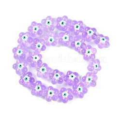 透明ガラスビーズ連売り  エナメル  ナザールボンジュウ付き花  スミレ  14x15x8mm  穴：1mm  約25個/連  13.39''（34センチメートル）&nbsp;GLAA-K070-01C