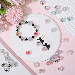 40個 5色 UVメッキ 虹色透明アクリルビーズ  プリント付き  ラウンド＆bowknot  ミックスカラー  16mm  穴：2.8mm  8個/カラー&nbsp;OACR-SP0001-99