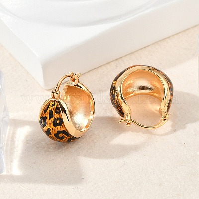 Brass Enamel Hoop Earrings&nbsp;EJEW-P301-07G-1