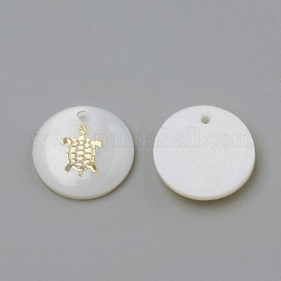 淡水シェルペンダント  フラットラウンド＆カメ  ゴールドカラー  16x3.5~4mm  穴：1.2mm&nbsp;SHEL-Q010-005G-1