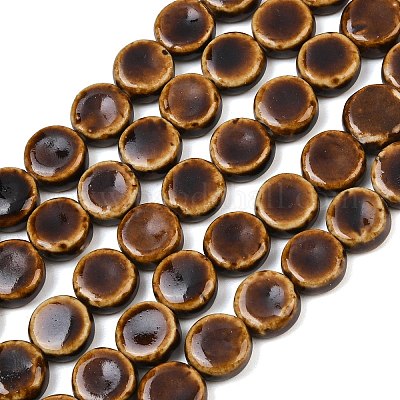 ヴィンテージスタイルの釉薬をかけた磁器ビーズ 斑点模様のフラット