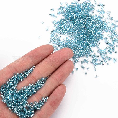 ガラス竹ビーズ  銀並ぶ  空色  1.8~2.2x1.8~2mm  穴：0.8~0.9mm  約15000個/ポンド&nbsp;SEED-S032-08A-23-1