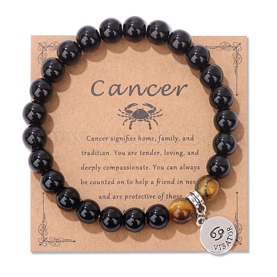 Natural Tiger Eye & Agate Beaded Stretch Bracelets&nbsp;PW-WG52B58-09-1