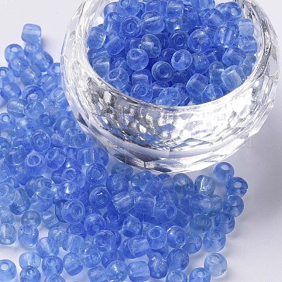 ガラスシードビーズ  トランスペアレント  ラウンド  ライトブルー  6/0  4mm  穴：1.5mm  約300粒/30g&nbsp;X2-SEED-A004-4mm-6-1
