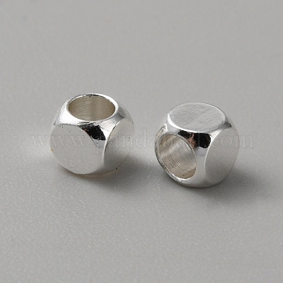 キューブ真鍮ビーズ  銀  4x4x4mm  穴：3mm&nbsp;KK-WH0081-64C-1