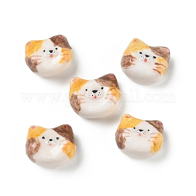 手作り樹脂粘土ビーズ 猫の形 サドルブラウン 15~18x18~20x10~13mm 穴