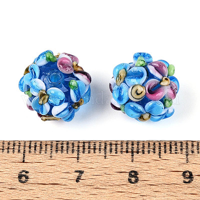 手作りランプワークビーズ連売り  バンピー  花の丸  ライトスカイブルー  11.5~13x11~12mm  穴：1.6~1.8mm  約45個/連  17.68~19.65''（44.9~49.9センチメートル）&nbsp;LAMP-N021-015A-15-1