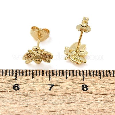 真鍮製スタンドピアス  ミツバチ  ゴールドカラー  7x9.5mm&nbsp;EJEW-R032-01G-1