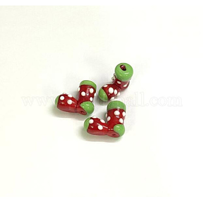 手作りランプワークビーズ  クリスマスの靴下  レッド  17~19x19~21x10~11mm  穴：1mm&nbsp;LAMP-P051-E01-1