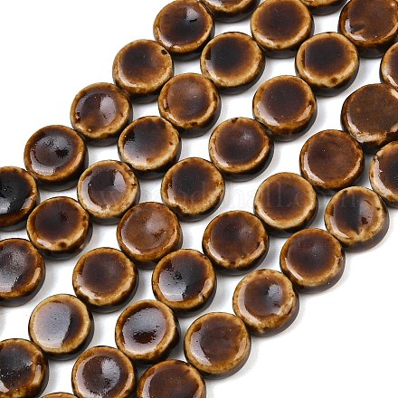 ヴィンテージスタイルの釉薬をかけた磁器ビーズ 斑点模様のフラット