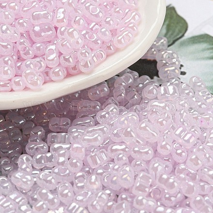 セイロンガラスシードビーズ  ピーナッツ  ピンク  4~4.5x2~2.5x2~2.5mm  穴：0.8~0.9mm  約10000個/ポンド&nbsp;SEED-K009-02B-28-1