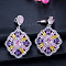 Brass Micro Pave Cubic Zirconia Dangle Stud Earrings, Rhombus, Platinum, Pearl Pink, 36x23mm