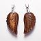 Natural Tiger Eye Pendants, Wing, Platinum, 29x15x6mm, Hole: 4mm