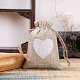 リネン巾着袋  ハート柄の長方形  濃いグレー  14x10cm&nbsp;CON-PW0001-083C-1