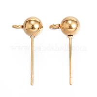 304ステンレススチールスタッドピアス金具  カン付き  24KGP本金メッキ  17x8x5mm  穴：2mm  ピン：0.7mm&nbsp;STAS-P099-04G