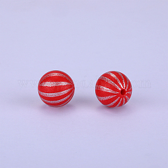 Printed Round with Stripe Pattern Silicone Focal Beads, Red, 15x15mm, Hole: 2mm