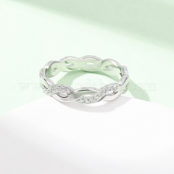 304 Stainless Steel Clear Cubic Zirconia Wave Finger Rings for Women&nbsp;RJEW-Z115-02P