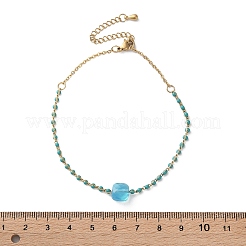 304ステンレススチールガラスビーズリンクチェーンブレスレット  女性用アズキチェーンブレスレット  エナメル  イオンプレーティング（ip）  ゴールド  ライトスカイブルー  8-5/8インチ（21.8cm）&nbsp;BJEW-A036-14G-01