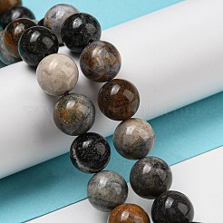 天然石の碧玉ジャスパービーズ連売り  草花石  ラウンド  10mm  穴：1mm  約37個/連  15.12~15.20''（38.4~38.6センチメートル）&nbsp;G-R494-A23-04