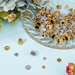 160Pcs 8 Styles Tibetan Style Bell Filigree Bead Caps&nbsp;TIBE-GO0001-04