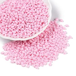 焼付塗装ガラスシードビーズ  2穴  オーバル  パールピンク  5~6x2.5~3.5x3mm  穴：0.7~0.9mm  約7500個/ポンド&nbsp;SEED-T006-03M