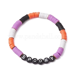 Halloween Word Acrylic & Handmade Polymer Clay Beaded Stretch Bracelets&nbsp;BJEW-JB10887