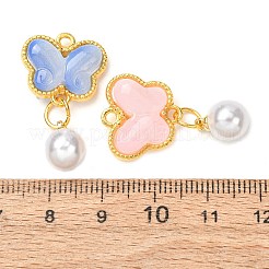 合金樹脂チャーム  蝶のチャーム  プラスチックパール付き  ゴールドカラー  ミックスカラー  27x17x8mm  穴：1.8mm&nbsp;RE-CBA9E22-03G