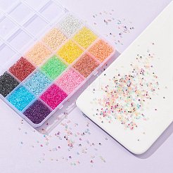 182g 14色透明ガラスシードビーズ8/0個  色の内側  丸い穴  ラウンド  ミックスカラー  1.5~2mm  穴：1mm  13 G /カラー&nbsp;SEED-YW0002-44