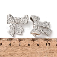 真鍮製マイクロパヴェキュービックジルコニアツイスタークラスプ  蝶結び  プラチナ  24.5x24x13mm  穴：1.8mm&nbsp;KK-K422-02P