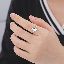 Non-Tarnish Kittens and Puppies 304 Stainless Steel Cuff Ring for Women&nbsp;LS-RJEW-B035-09P