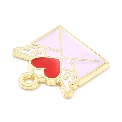 合金エナメルチャーム  ライトゴールド  ハートと翼のチャーム付き封筒  パールピンク  15x15x1mm  穴：1.4mm&nbsp;ENAM-D041-05C