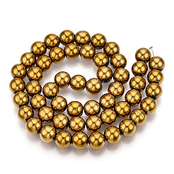 非磁性合成ヘマタイトビーズ連売り  グレードA  ラウンド  黄金メッキ  8mm  穴：1mm  約50~52個/連&nbsp;X-G-S096-8mm-2