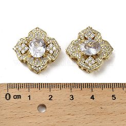 真鍮製マイクロパヴェキュービックジルコニアビーズ  花  18KGP本金メッキ  23x23.5x8.5mm  穴：1.6mm&nbsp;KK-B142-34G