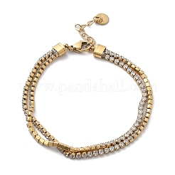 女性用ステンレススチールマルチ連ブレスレット  キュービックジルコニア付き  18KGP本金メッキ  6-3/4インチ（17.2cm）&nbsp;BJEW-F485-01G-02