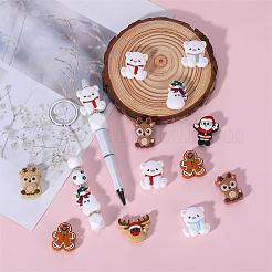18個9スタイルのクリスマステーマの食品グレードの環境に優しいシリコンフォーカルビーズ  混合図形  ミックスカラー  27~32x22~32.5x9~9.5mm  穴：2.5mm  2個/スタイル&nbsp;SIL-SZ0001-16
