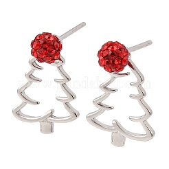スターリングシルバーの中空クリスマスツリースタッドピアス925個  ラインストーン付き  プラチナ  15x11mm&nbsp;EJEW-F397-03P